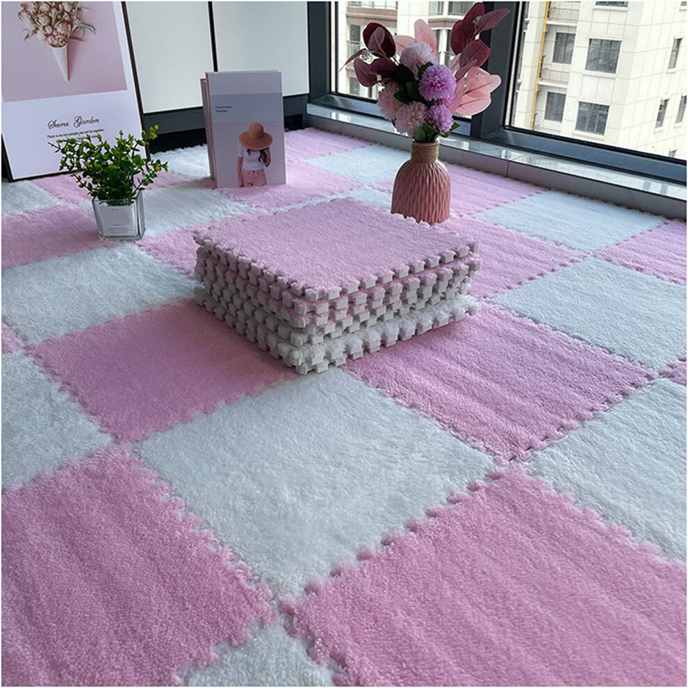 50Pcs Interlocking Foam Floor Mats Plush Carpet Eva Tiles 12X12 For Home Playroom Pink/White