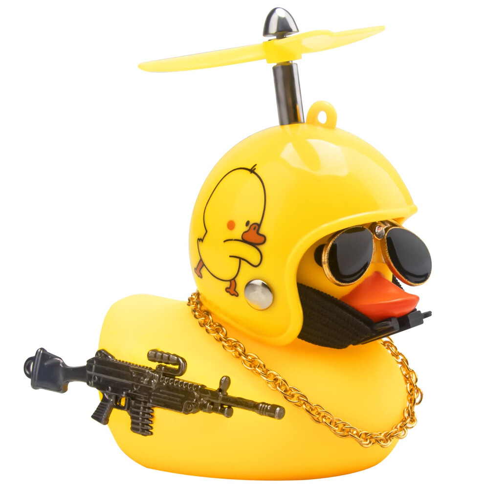 Car Dashboard Duck With Spinning Propeller Helmet, Funny Rubber Duck Car Ornament Yellow 9053599101451
