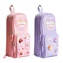 Large Capacity Canvas Pencil Case with 3 Compartments for Students and Artists