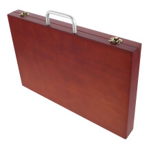 Wooden Art Supply Box with Generous Storage, Elegant Walnut Finish for Artists and Students