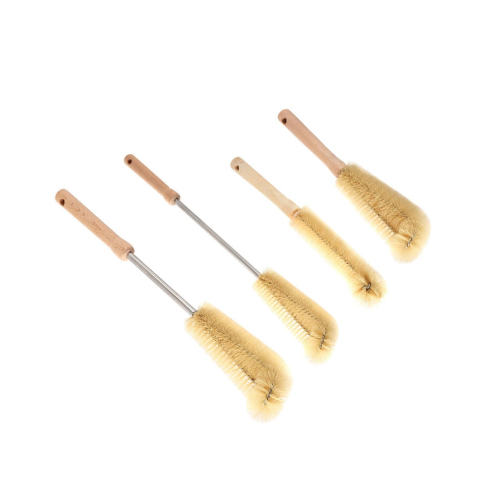 Baby Bottle Brush Set with Wooden Handle, Scratch Bristles, Long Reach for Narrow Neck Bottles