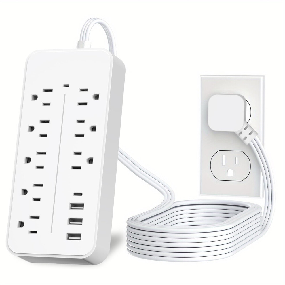 Power Strip With Usb Ports And Usbc, 6 Outlet Surge Protector, Flat Plug For Home Office Dorm 9092120401554