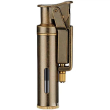 Vintage Bronze Kerosene Lighter with Visible Fuel Window Retro Knurled Grip for Camping Refillable