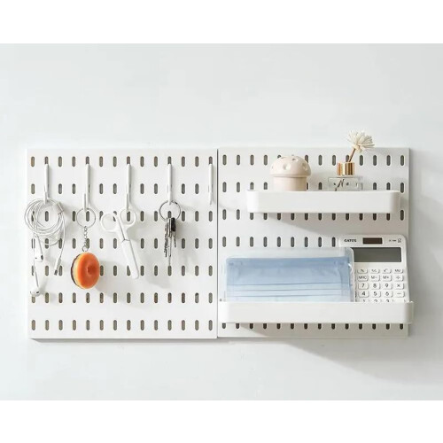 Pegboard Wall Organizer Kit with NoDrill Modular White Panels and Accessories for SpaceSaving Storage