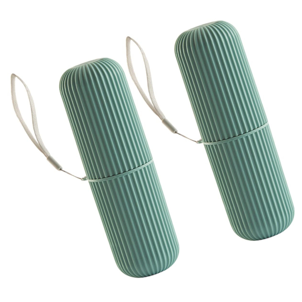 Green Travel Toothbrush Holder With Lanyard, Durable Hard Shell Case For Camping, Gym And Trips, 2 Pack