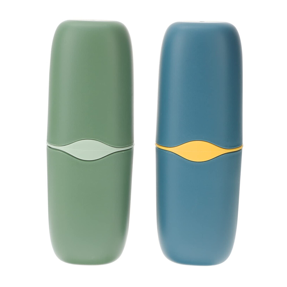 Green/Blue Travel Toothbrush Holder 2Pcs Lightweight Cup For Camping And Business Trips