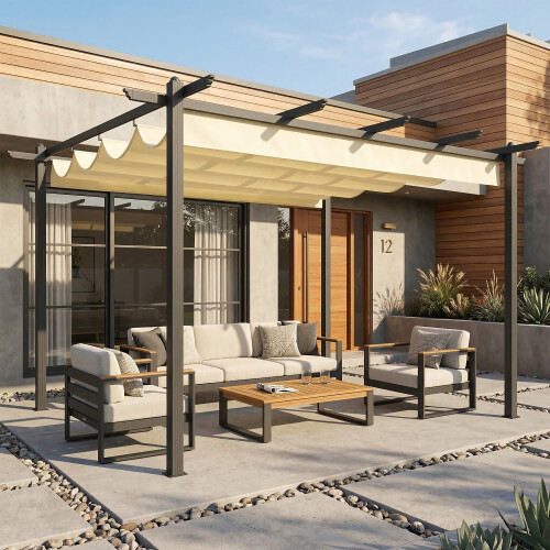Outsunny Pérgola Beige 396 x 296 x 220 cm 1