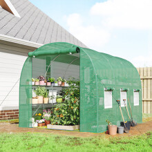 Outsunny Walk-in Greenhouse with Shelves, Green House with Mesh Windows