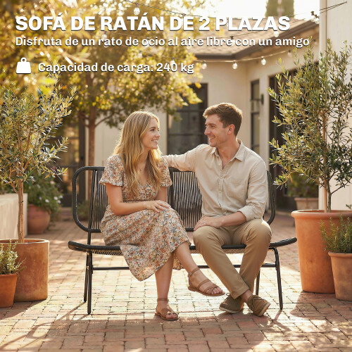 Outsunny Banco de Ratán Negro 117 x 67 x 80 cm 1