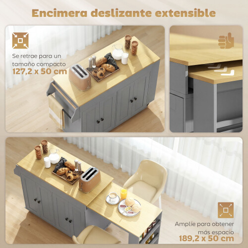 Homcom Isla de Cocina Gris 189.2 x 50 x 87.8 cm 1