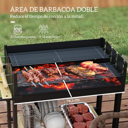 Outsunny Barbacoa de Carbón Negro 113 x 53.5 x 82.5 cm 1