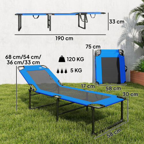Outsunny Tumbona Azul 175 x 58 x 68 cm 2