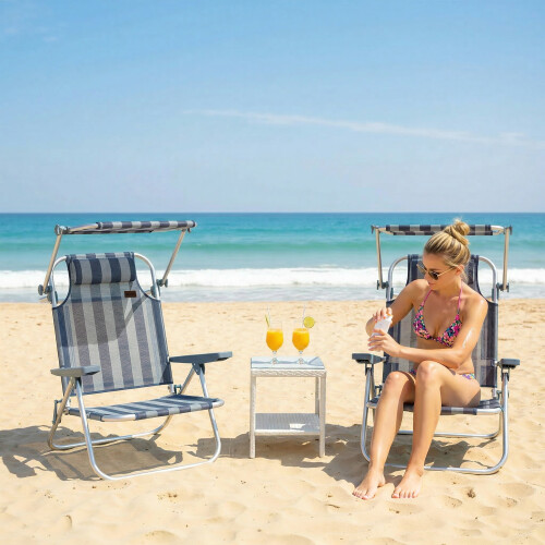Outsunny Sillas de Playa Azul 62 x 68 x 79 cm 2