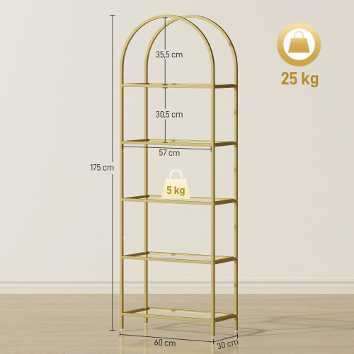 Homcom Estantería de Vidrio Amarillo 60 x 30 x 175 cm 2