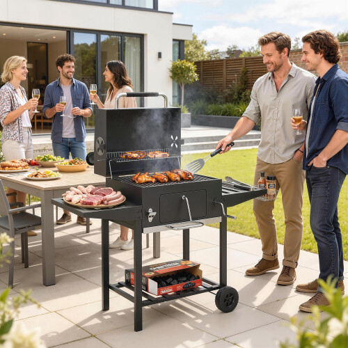 Outsunny Barbacoa de Carbón Negro 133.5 x 65 x 110 cm 1