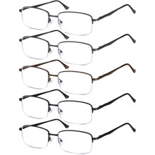 5Pack Men's Metal Reading Glasses Blue Light Blocking Anti Glare UV Protection Spring Hinge