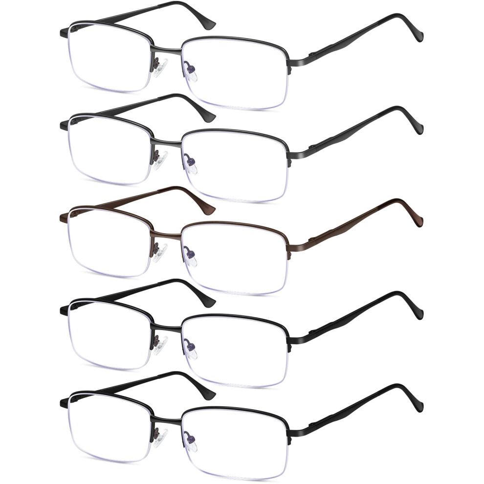 5Pack Men's Metal Reading Glasses Blue Light Blocking Anti Glare UV Protection Spring Hinge