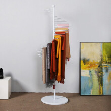 White Metal Rotating Scarf Rack with 360 Spiral Display, Floor Standing Belt Organizer 150x42cm