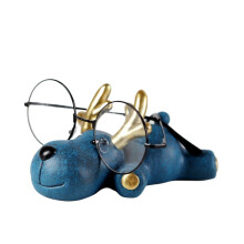 Glasses Holder Resin Deer Eyeglass Stand with Lens Protection, Cute Blue Desk Ornament