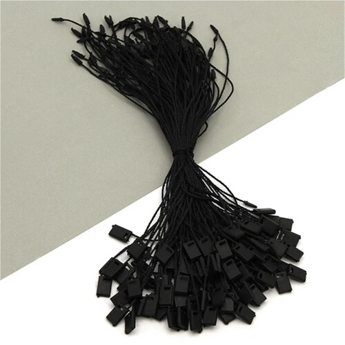 Black Hang Tag String 1000pcs Durable Polyester Clothing Tag Rope with Plastic Square Ends