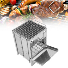 Faltbarer Camping-Holzofen aus Edelstahl & Mini-Grill BBQ 14x14x21cm