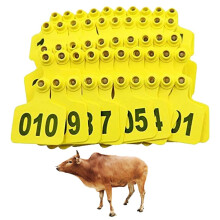 Yellow Numbered Cattle Ear Tags 201300 Durable Weather Resistant Livestock Identification for Cows and Calves