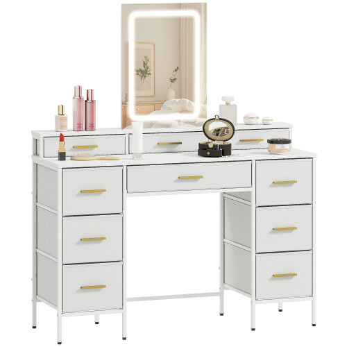 Homcom HOMCOM Dressing Table with LED Lighting Mirror and 10 Drawers, White 1