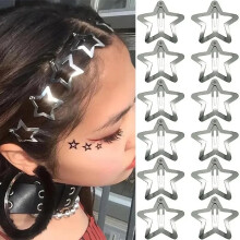 Star Hair Clips Pack of 25 Silver Metal Non Slip Y2K Star Snap Barrettes for Girls and Women