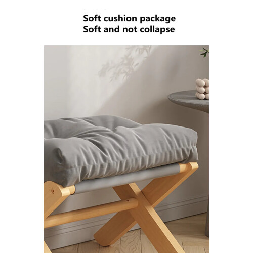 Foldable Solid Wood Low Stool with Paste-Style Grey Seat Cushion 1