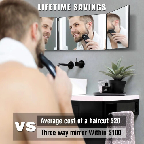 3-Way LED Tri-Fold Hair Cutting Mirror with Adjustable Brightness 1