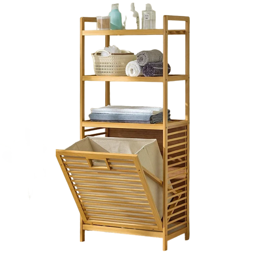 4-Tier Laundry Hamper with Tilt-Out Basket | Bathroom Storage Shelf Organizer 1