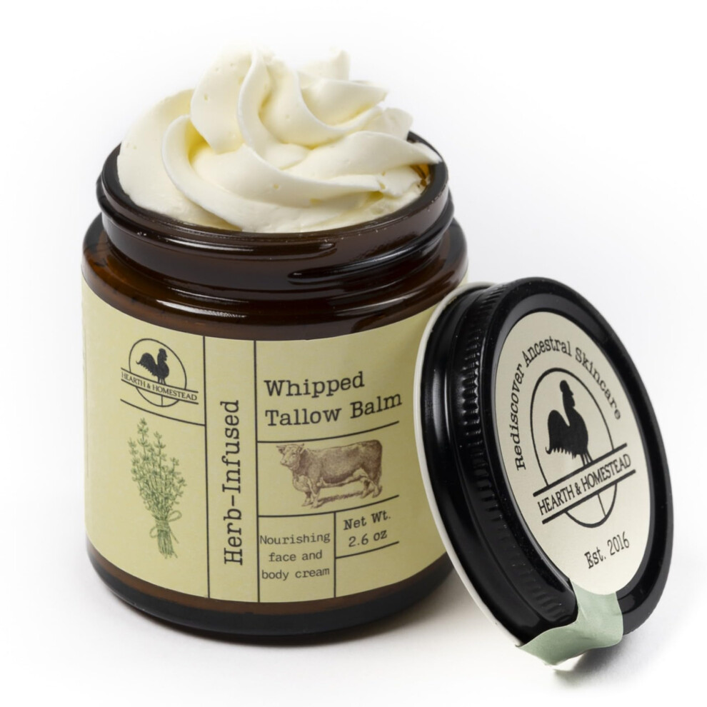 Unscented Herb Infused Whipped Tallow Balm Large Jar 2.6oz Deep Hydration Moisturizer