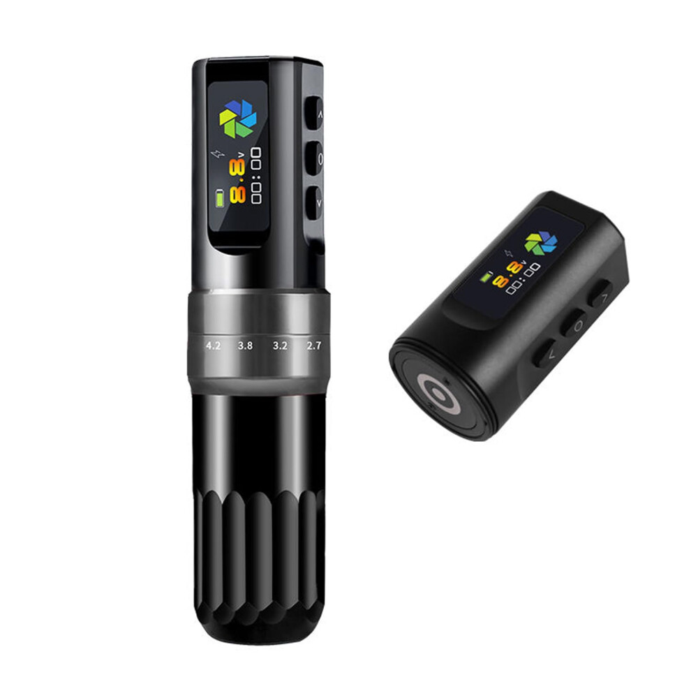 Wireless Rotary Tattoo Pen 2000mAh Coreless Motor with OLED Display for Professional Silvery Finish