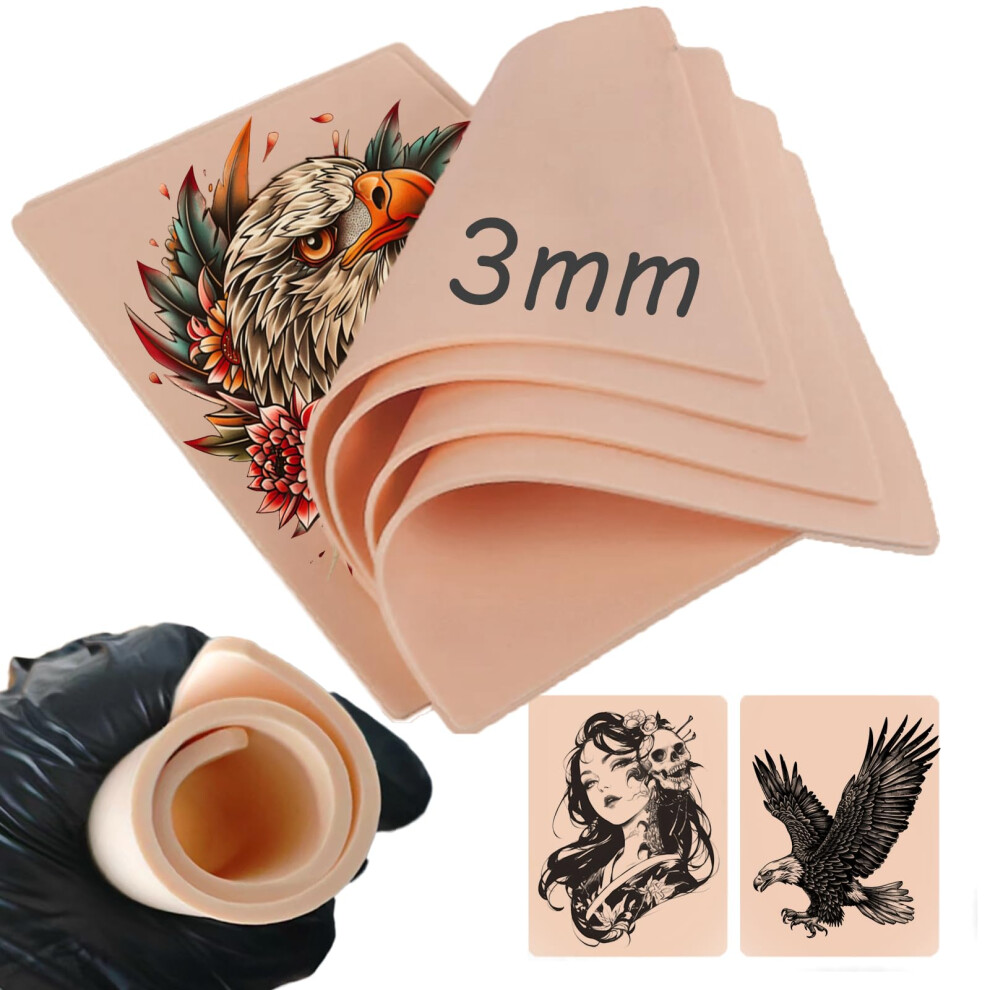 3mm Double Sided Tattoo Practice Skin 4PCS Reusable Silicone Sheets with Realistic Texture for Beginners and Professionals