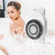 Electric Back Scrubber for Shower with 7' 360 Rotation, Adjustable Height Rail, IPX7 Waterproof Wall Mounted Hands Body Brush (White)