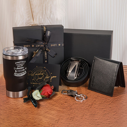 Men's Gift Set with Wallet Belt Keychain (6pcs) 2