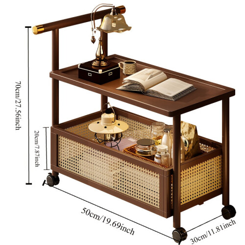 Golden Mobile Side Table with Wheels and Storage 1