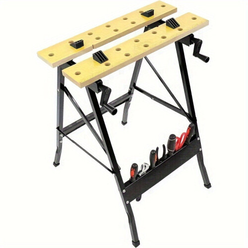 Folding Woodworking Workbench Tool Table with Storage 2