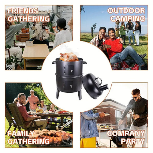 Charcoal BBQ Smoker Cast Iron Grill with Lid 1
