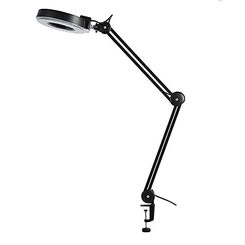 LED Magnifying Lamp 5x Precision Magnification with Clamp, Shadowless Light, Rechargeable