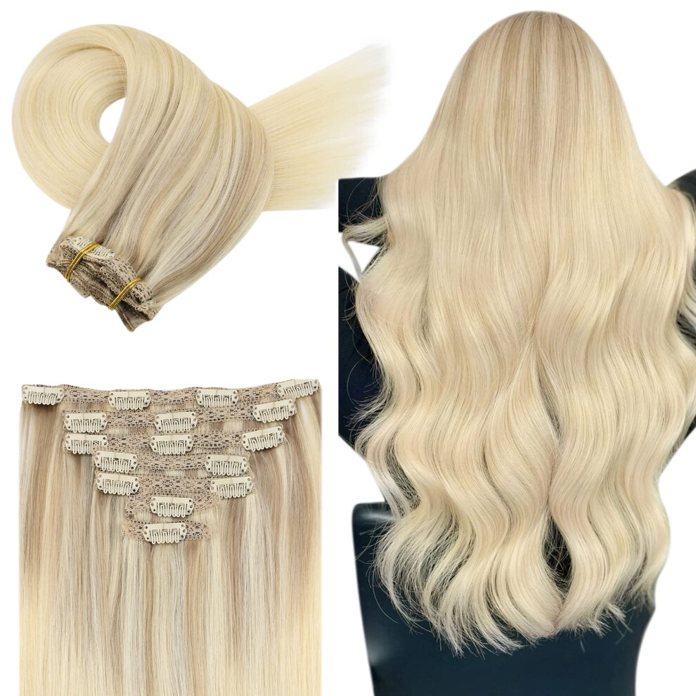 Unisex Clip In Human Hair Extensions 22 Inch Blonde Balayage Remy For Instant Length And Full Head Volume