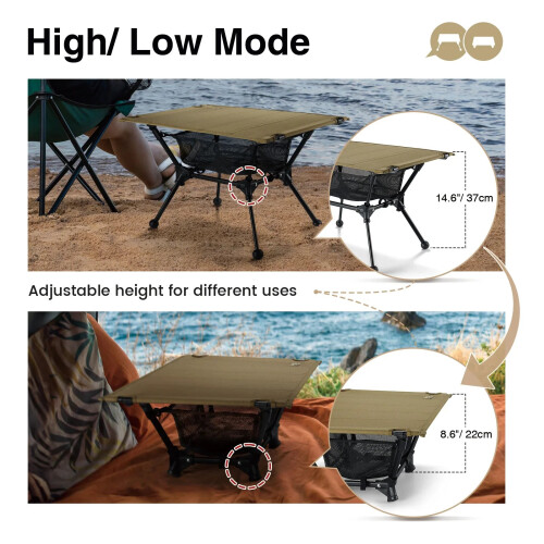 Camping Table with Mesh Storage Pouch Brown 2