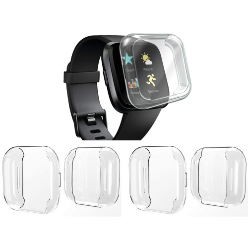 4 Pack Clear TPU Full Coverage Shockproof Bumper Protection Case for Fitbit Sense and Versa 3