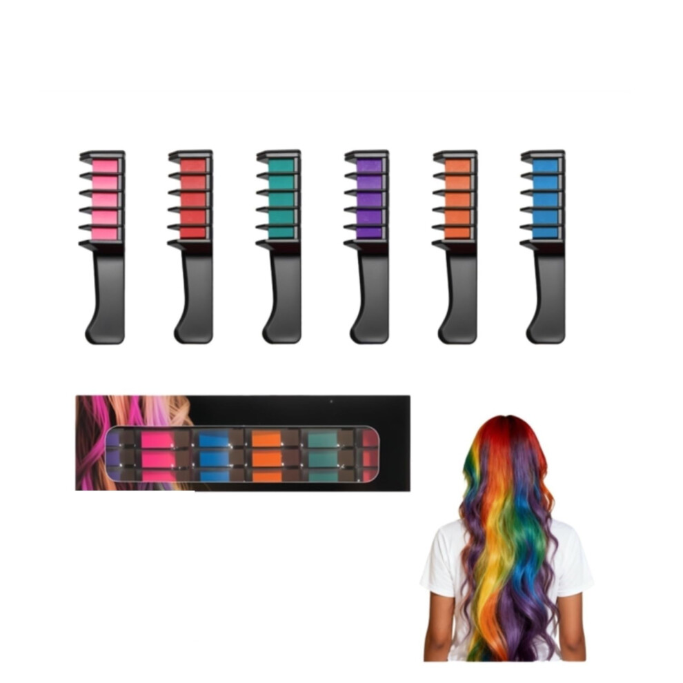 Temporary Hair Chalk Comb Set, Washable MultiColor Instant Hair Dye for Kids and Adults, 6Pcs