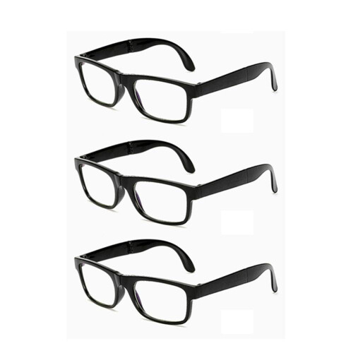 Blue Light Blocking Foldable Reading Glasses 2.00X Magnification AntiUV Unisex 3 Pack Black