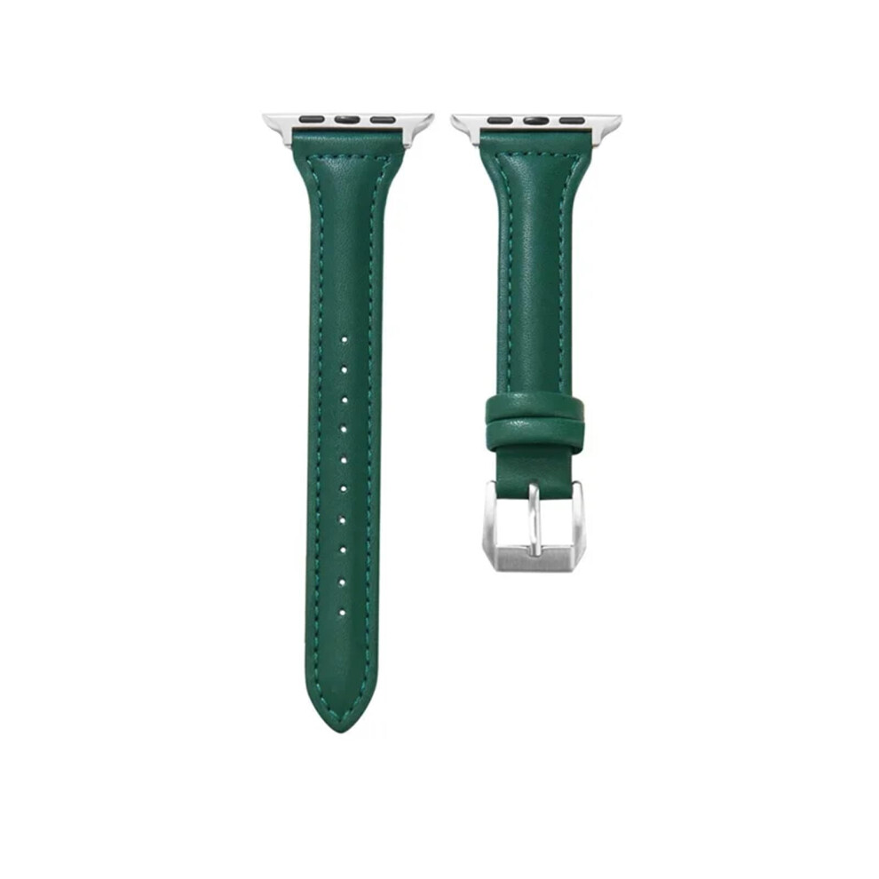 Slim Leather Band For Apple Watch Deep 49Mm 45Mm 44Mm 42Mm With Secure Metal Buckle Green 9053599133216
