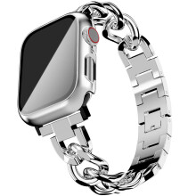 Band with Case for Apple Watch 44mm Silver Metal Bracelet Strap with 2 Bling Protective Covers for Women