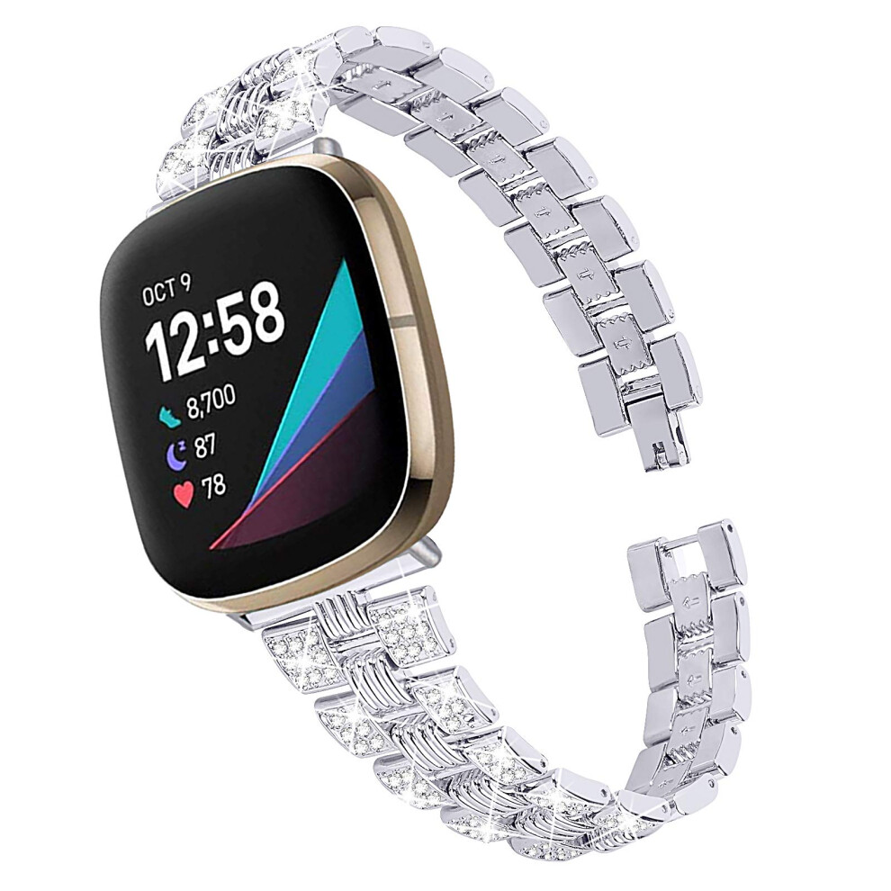 Metal Band For Fitbit Versa 3 And Sense, Stylish Replacement Bracelet Strap For Smartwatch Silver 9053599133629
