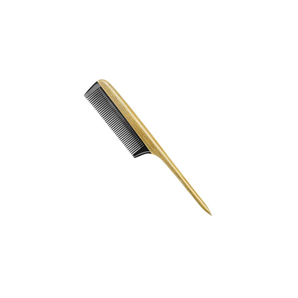 Unisex Green Sandalwood And Buffalo Horn Tail Comb Handmade Antistatic Fine Tooth For Hair Styling