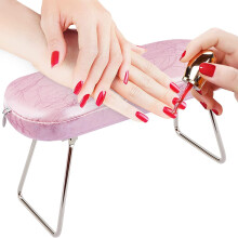 Pink Leather Nail Armrest Pillow for Manicure with Ergonomic Comfort and Stainless Steel Frame
